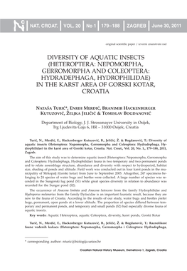 Diversity of Aquatic Insects (Heteroptera: Nepomorpha, Gerromorpha and Coleoptera: Hydradephaga, Hydrophilidae) in the Karst Area of Gorski Kotar, Croatia