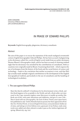 In Praise of Edward Phillips