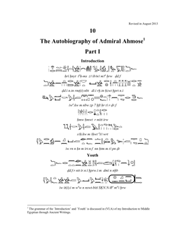 The Autobiography of Admiral Ahmose1 Part I Introduction