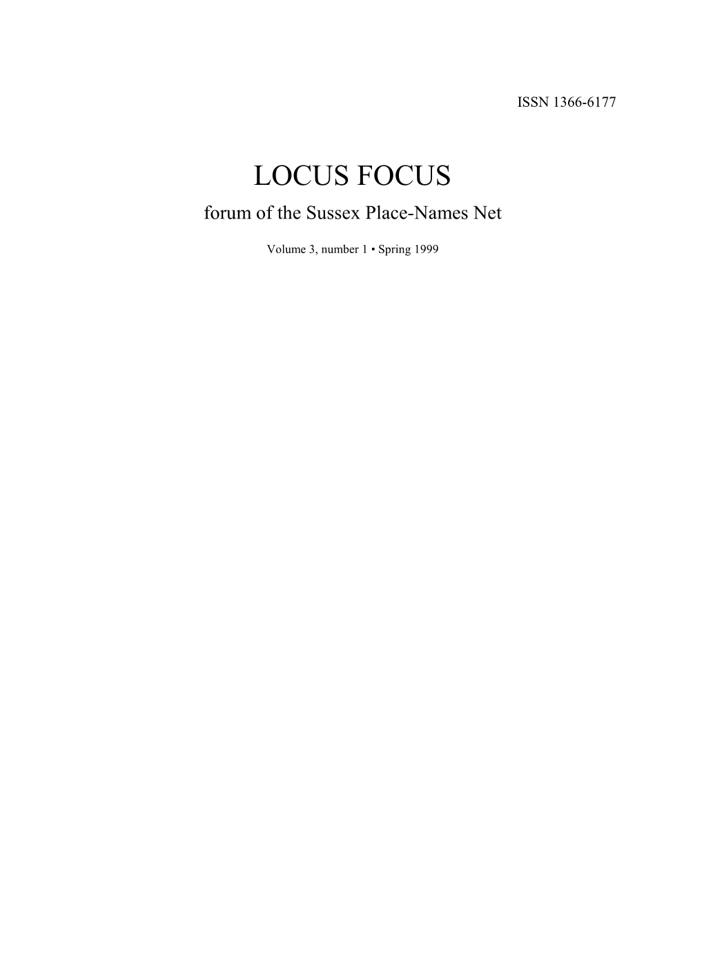 LOCUS FOCUS Forum of the Sussex Place-Names Net