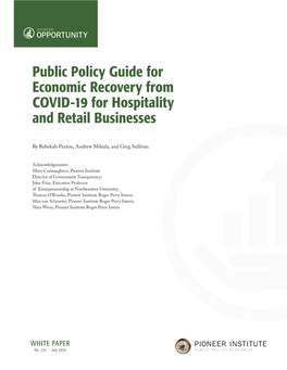 Public Policy Guide for Economic Recovery from COVID-19 for Hospitality and Retail Businesses