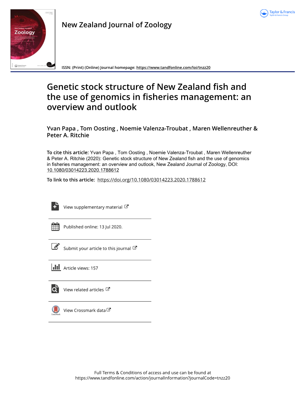 Genetic Stock Structure of New Zealand Fish and the Use of Genomics in Fisheries Management: an Overview and Outlook