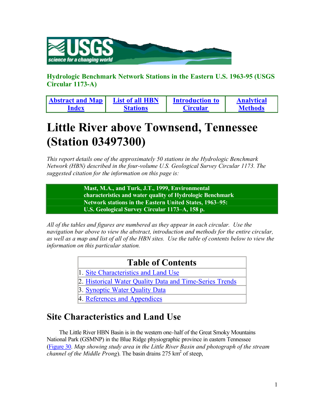 Little River Above Townsend, Tennessee (Station 03497300)