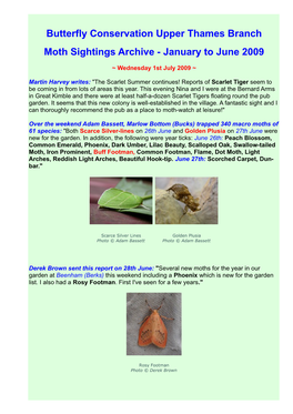 Butterfly Conservation Upper Thames Branch Moth Sightings Archive - January to June 2009