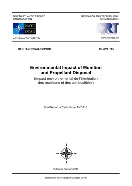 Environmental Impact of Munition and Propellant Disposal (Impact Environnemental De L’Élimination Des Munitions Et Des Combustibles)