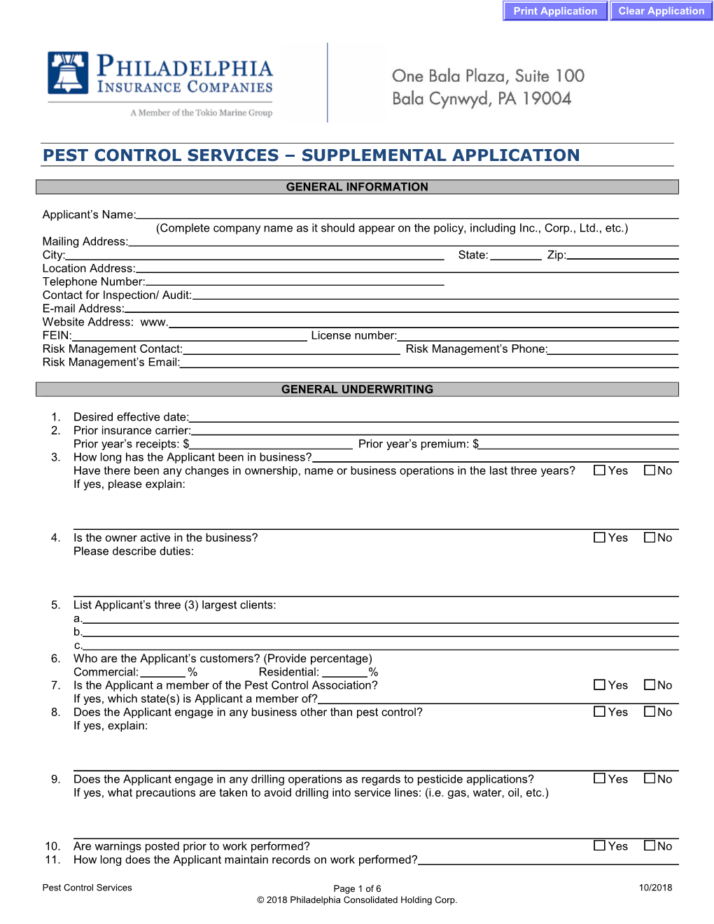 Pest Control Services Supplemental Applicationinternallink