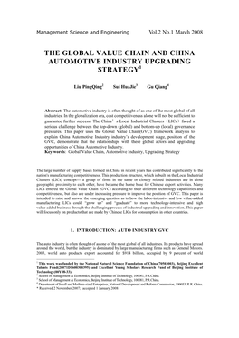 The Global Value Chain and China Automotive Industry Upgrading Strategy1