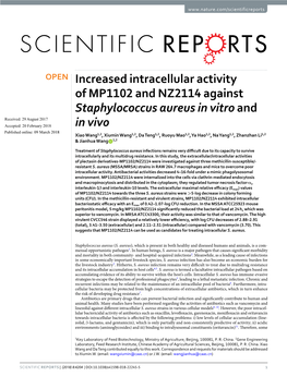 Increased Intracellular Activity of MP1102 and NZ2114 Against Staphylococcus Aureus in Vitro and in Vivo