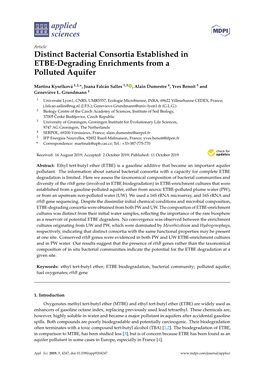 Distinct Bacterial Consortia Established in ETBE-Degrading Enrichments from a Polluted Aquifer