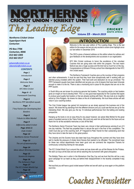INTRODUCTION Centurion Welcome to the New Year Edition of the Leading Edge