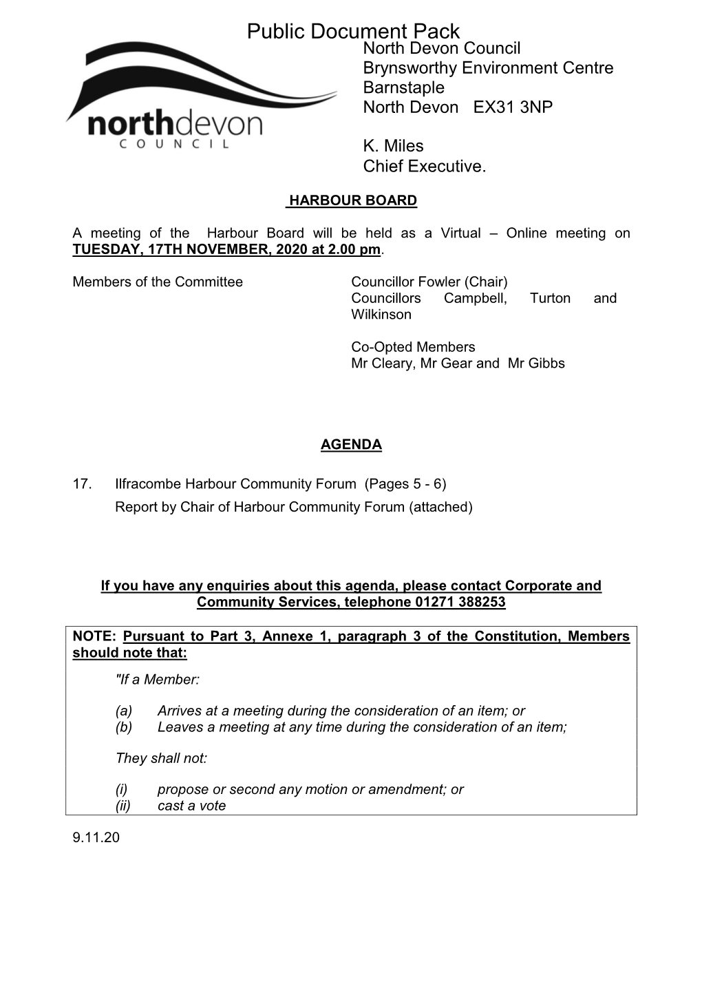 (Public Pack)Ilfracombe Harbour Forum Minutes Agenda