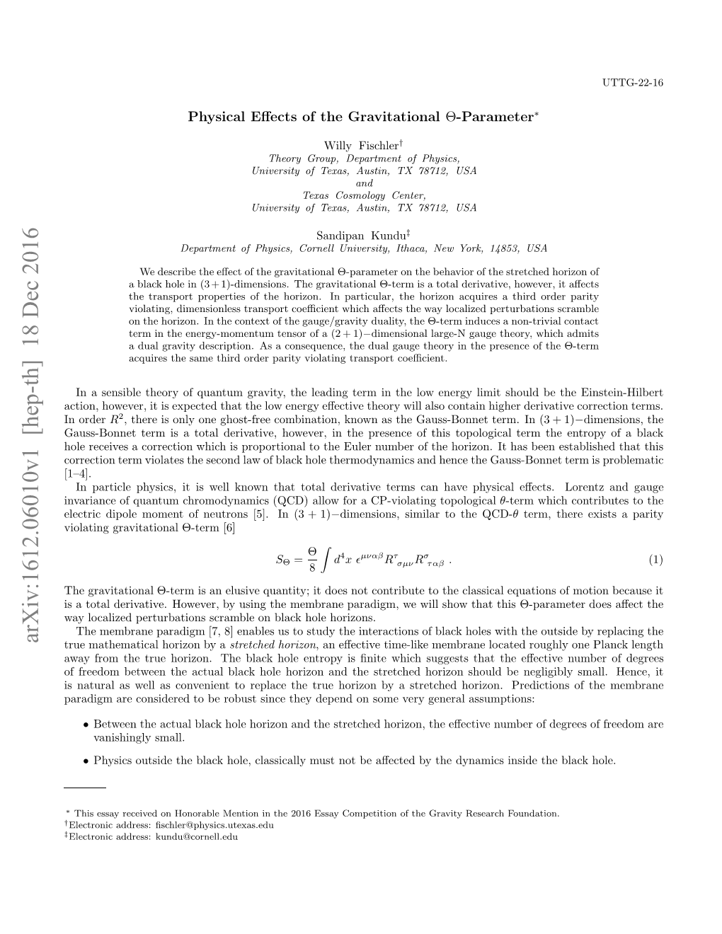 Physical Effects of the Gravitational $\Theta $-Parameter