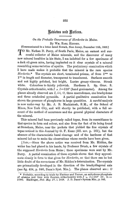 385 on the Probable Occurrence of Herderite in Maine. by W~. EARL HIDDEN