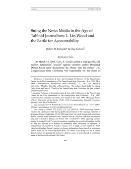 Suing the News Media in the Age of Tabloid Journalism: L. Lin Wood and the Battle for Accountability