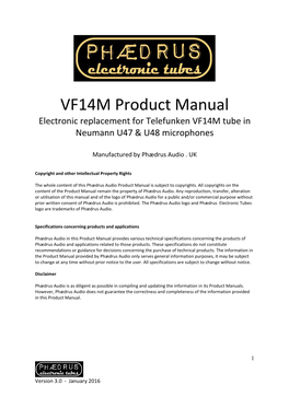 VF14M Product Manual Electronic Replacement for Telefunken VF14M Tube in Neumann U47 & U48 Microphones