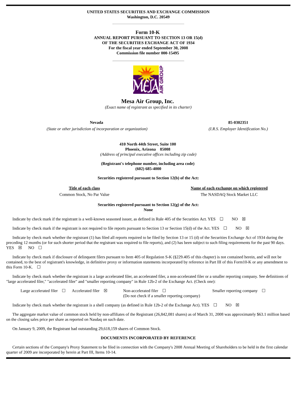 Mesa Air Group, Inc. (Exact Name of Registrant As Specified in Its Charter)