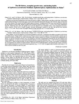 The Life History, Nymphal Growth Rates, and Feeding Habits of Siphlonisca Aerodromia Needham (Epherneroptera: Siphlonuridae) in ~Aine'