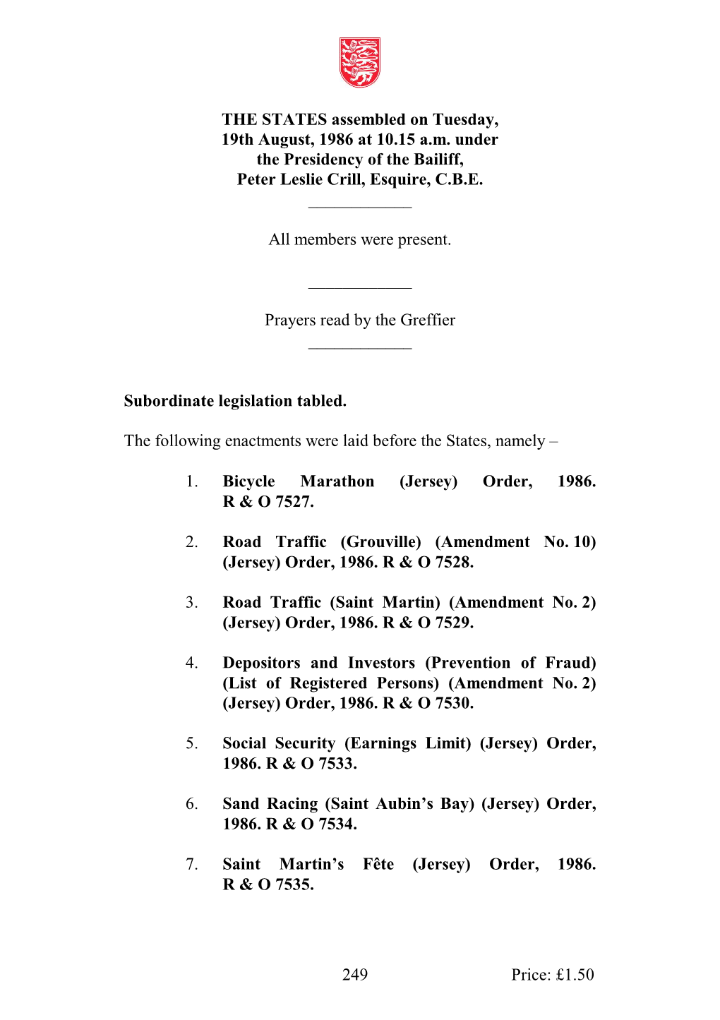 States Minutes 19Th August 1986