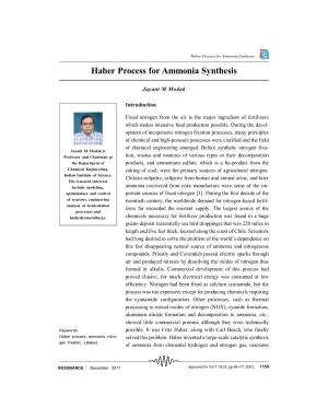 Haber Process for Ammonia Synthesis Haber Process for Ammonia Synthesis