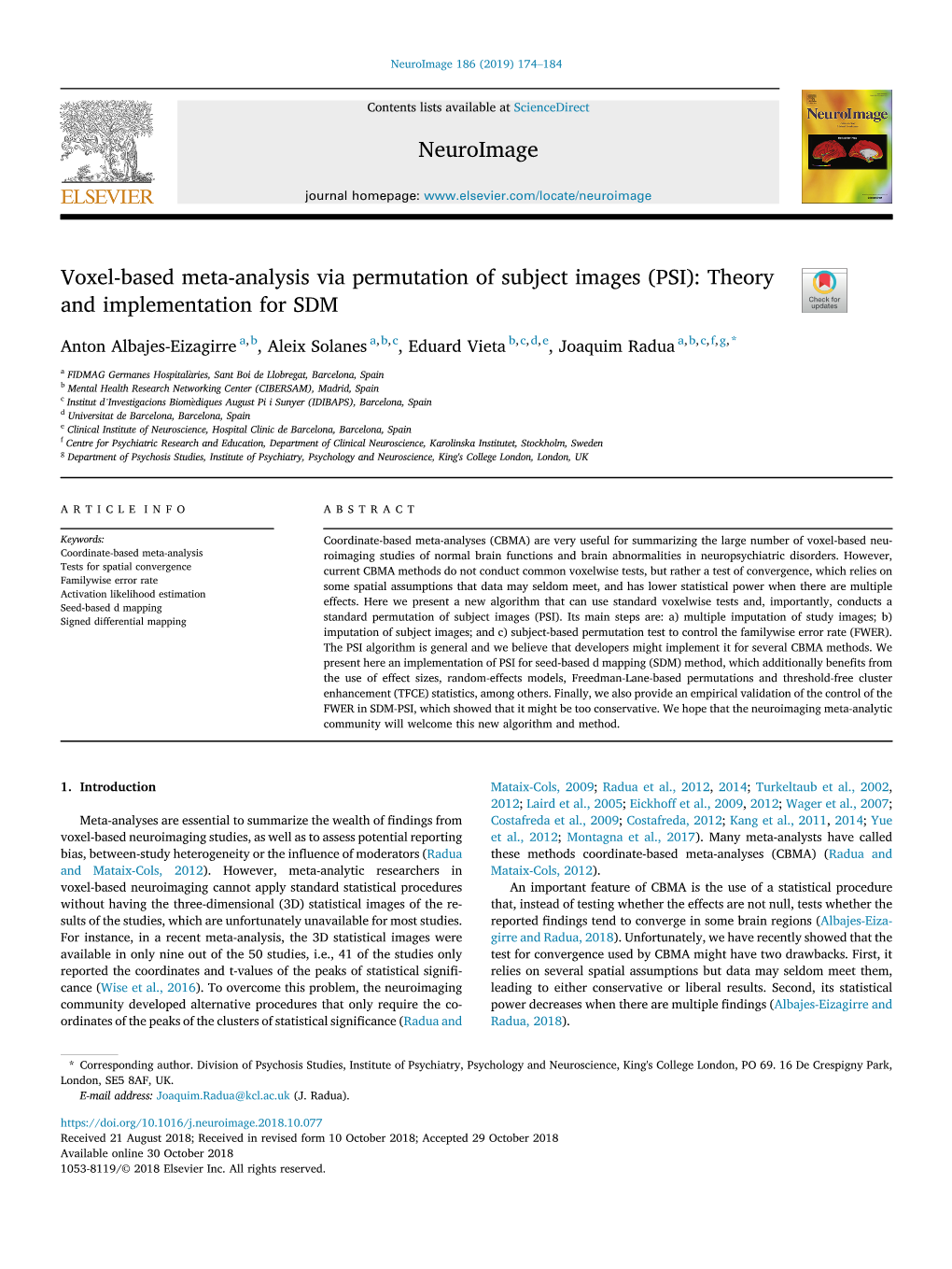 Voxel-Based Meta-Analysis Via Permutation of Subject Images (PSI): Theory and Implementation for SDM