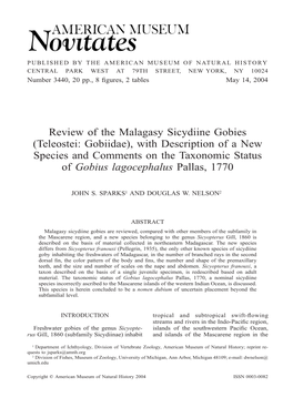 Teleostei: Gobiidae), with Description of a New Species and Comments on the Taxonomic Status of Gobius Lagocephalus Pallas, 1770
