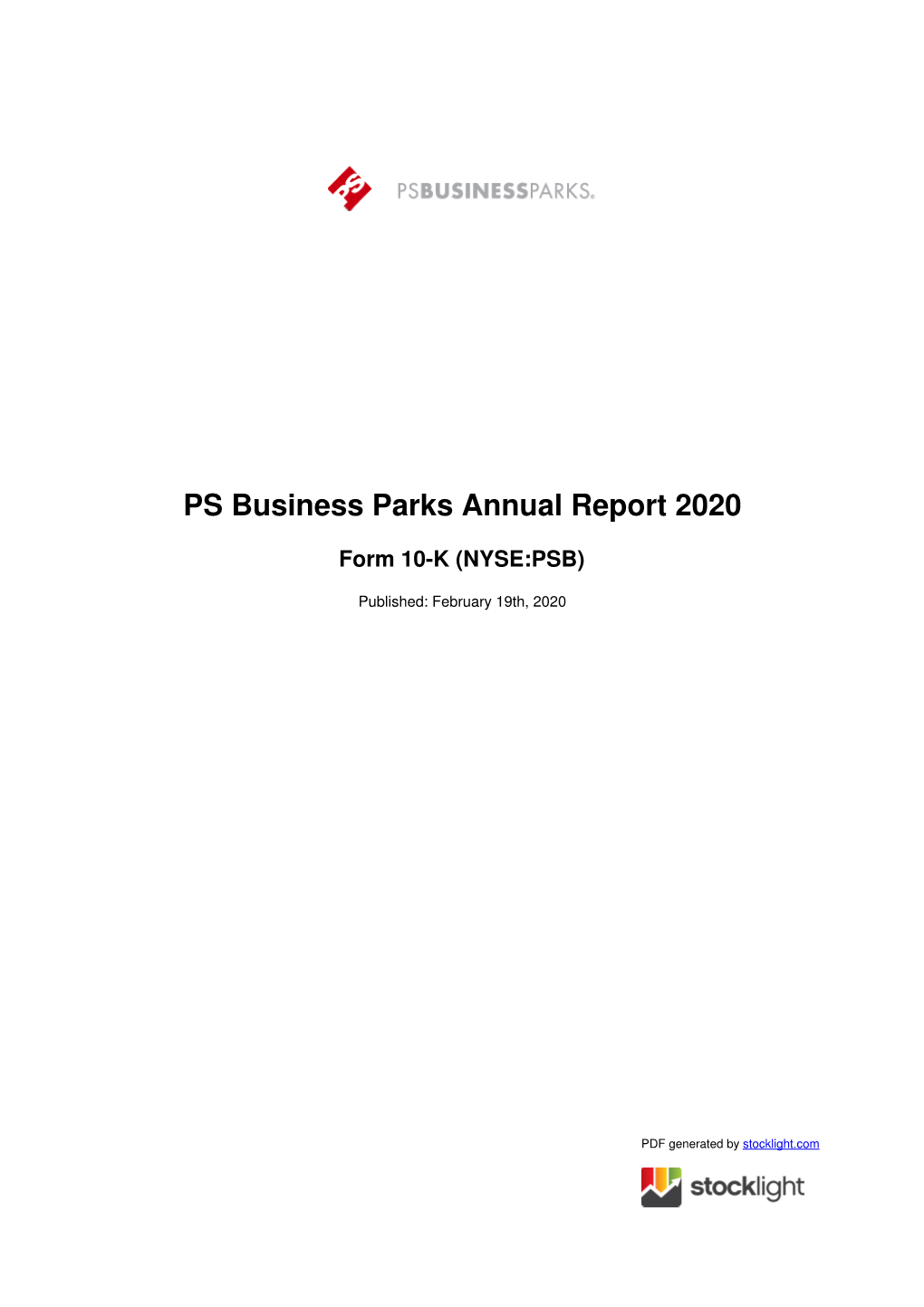 PS Business Parks Annual Report 2020