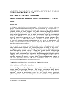 ANESTHETIZED CAPTIVE ELEPHANTS Jeffery R. Zuba, DVM
