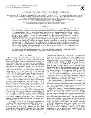 SOLUBILITY of ROCK in STEAM ATMOSPHERES of PLANETS Bruce Fegley, Jr.1,2, Nathan S