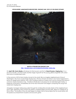 January 19, 2016 KEVIN MORBY ANNOUNCES NEW RECORD