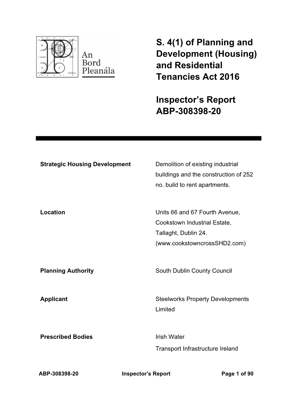 And Residential Tenancies Act 2016 Inspector's Report ABP-308398-20