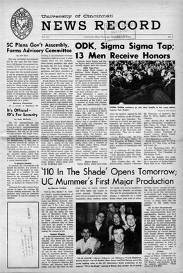 University of Cincinnati News Record. Thursday, November 17, 1966. Vol