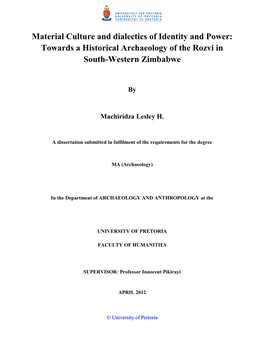 Towards a Historical Archaeology of the Rozvi in South-Western Zimbabwe