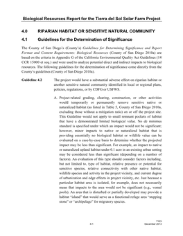 Biological Resources Report for the Tierra Del Sol Solar Farm Project 4.0 RIPARIAN HABITAT OR SENSITIVE NATURAL COMMUNITY 4.1 Gu