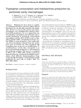 Tryptophan Consumption and Indoleamines Production by Peritoneal Cavity Macrophages E