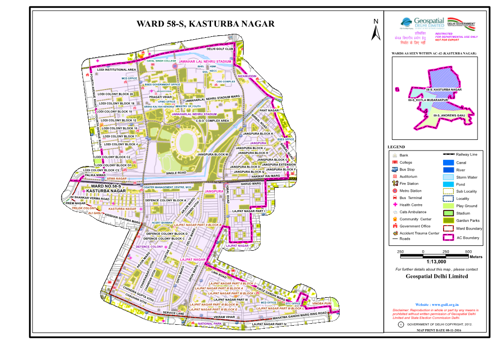 WARD 58-S, KASTURBA NAGAR Izfrcaf/Kr RESTRICTED Dsoy Fohkkxh; Á;®X Gsrq for DEPARTMENTAL USE ONLY ± Fu;Kzr Ds Fy, Ugha NOT for EXPORT