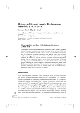 Disa Book.Indb 152 2018-10-23 11:07:18 AM History, Politics and Dogs in Zimbabwean Literature, C.1975–2015