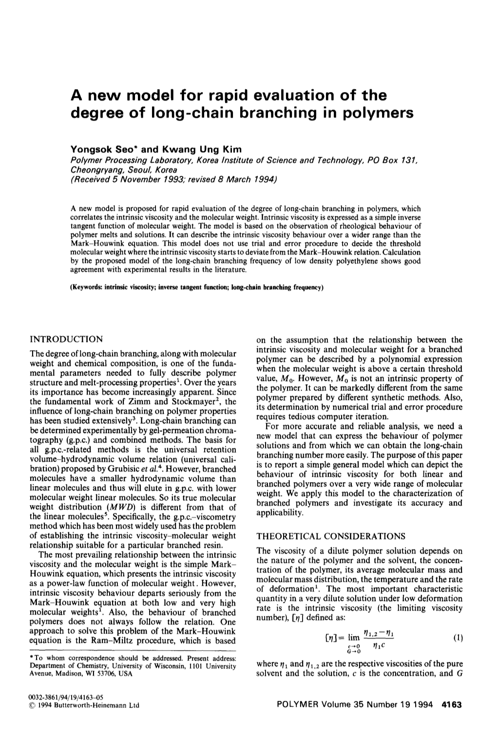 A New Model for Rapid Evaluation of the Degree of Long-Chain Branching in Polymers