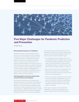 Five Major Challenges for Pandemic Prediction and Prevention