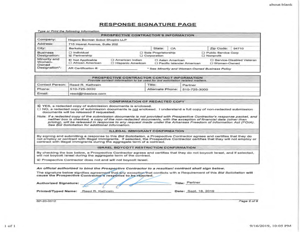 Response Signature Page