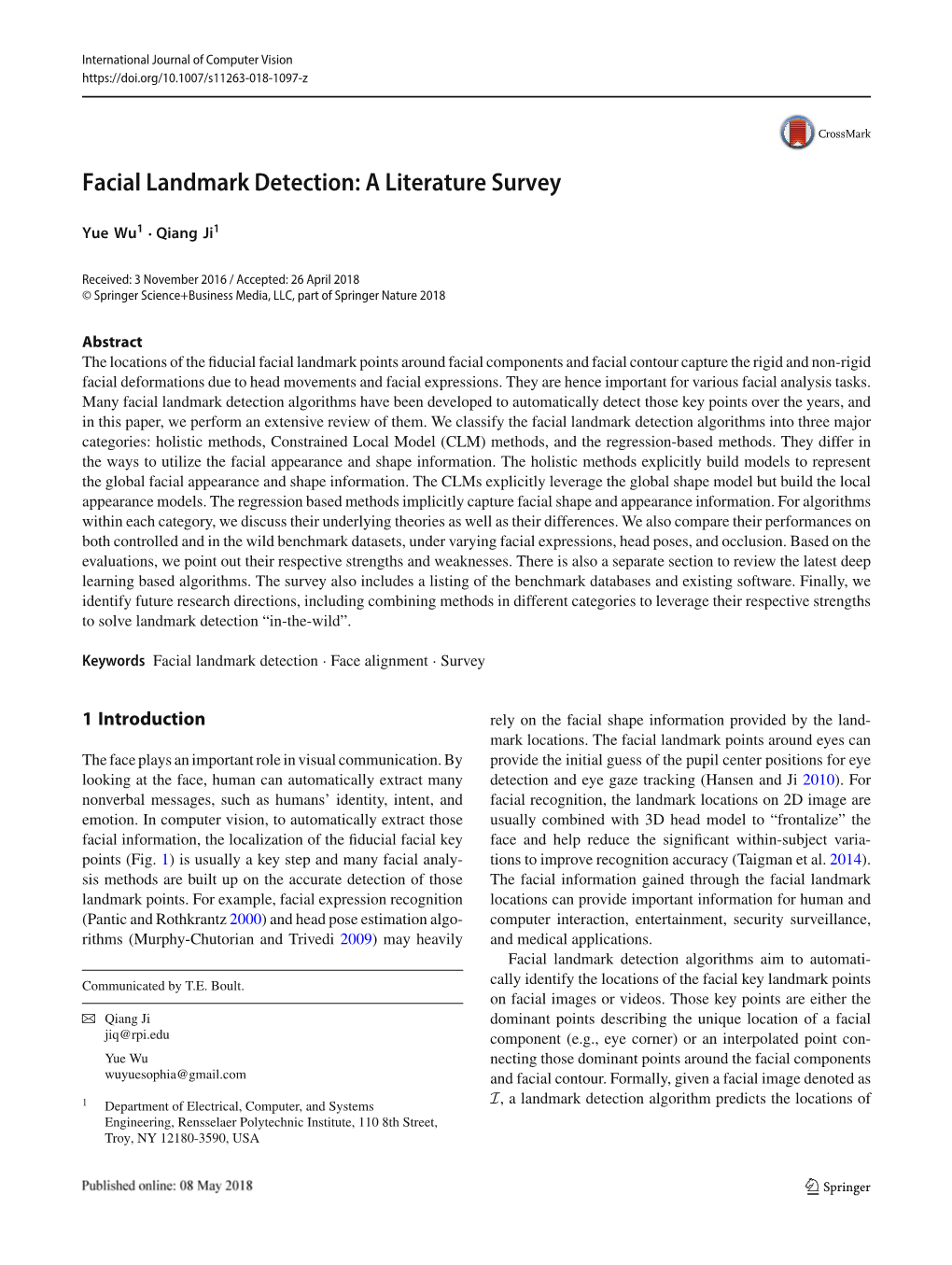 Facial Landmark Detection: a Literature Survey