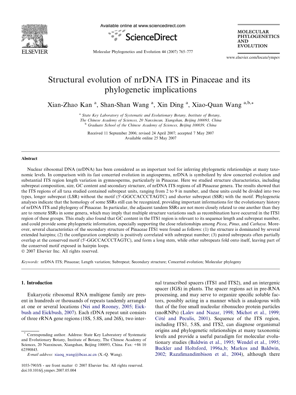 Structural Evolution of Nrdna ITS in Pinaceae and Its Phylogenetic Implications