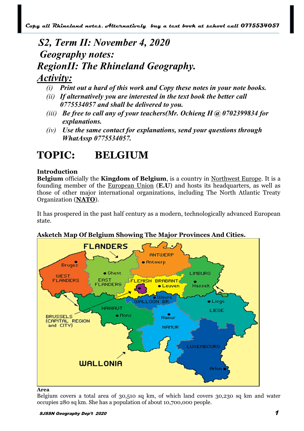 S2 Belgium Geography Notes @ Covid-19 2020