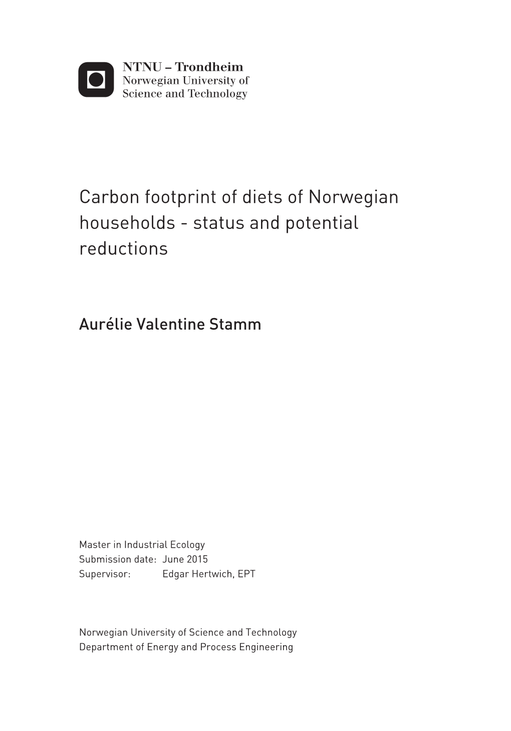 Carbon Footprint of Diets of Norwegian Households - Status and Potential Reductions