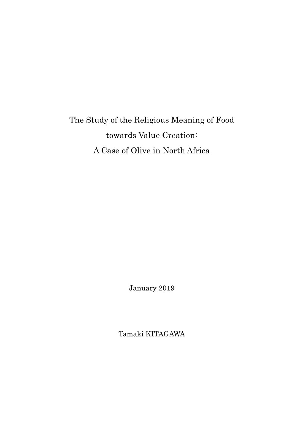 The Study of the Religious Meaning of Food Towards Value Creation: a Case of Olive in North Africa