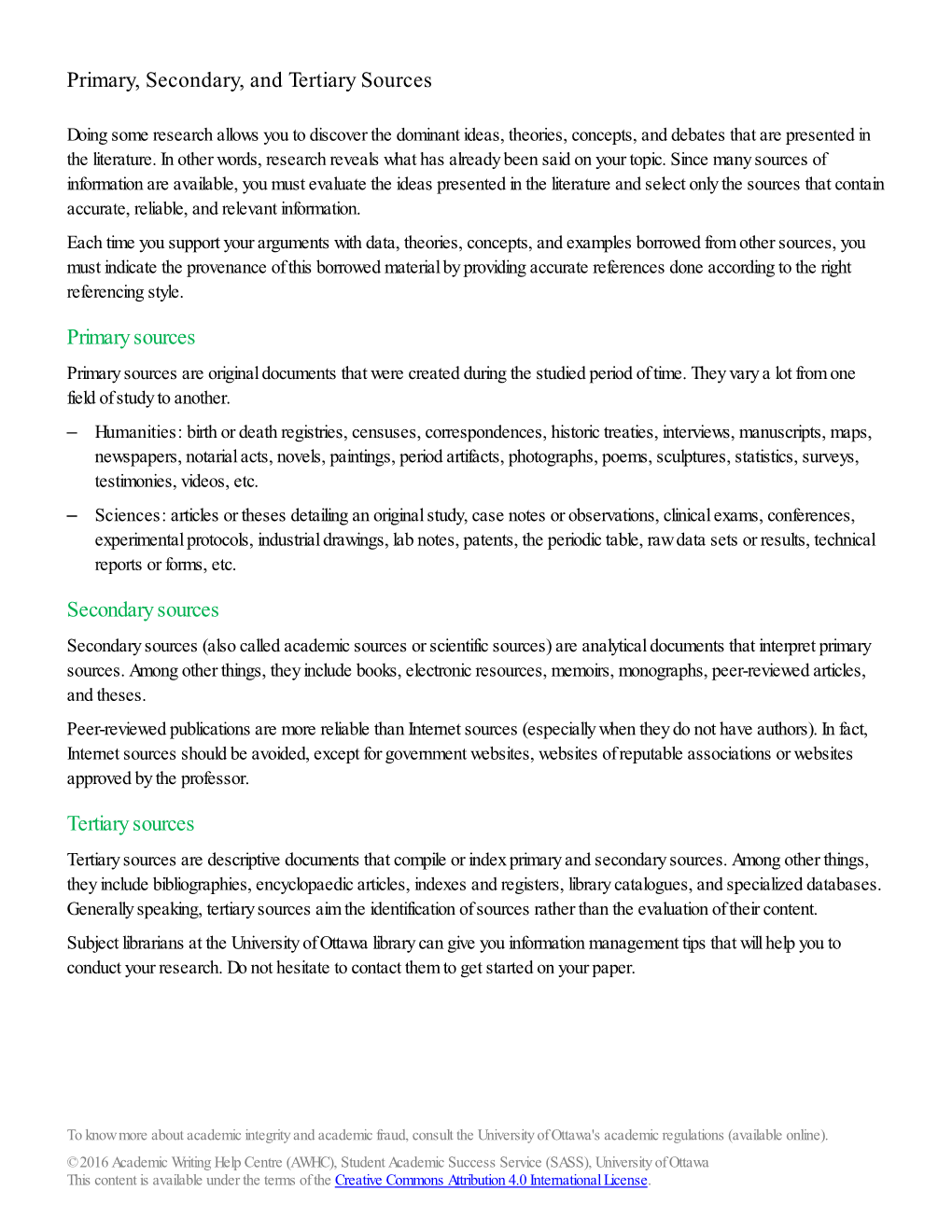 Primary, Secondary, and Tertiary Sources