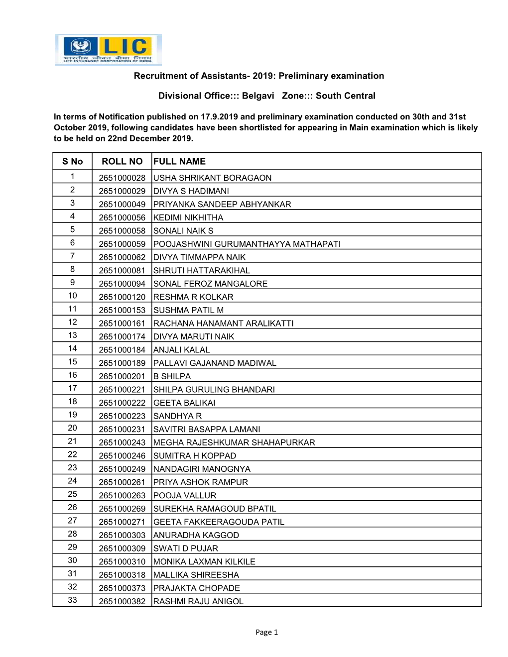 South Central Recruitment of Assistants- 2019