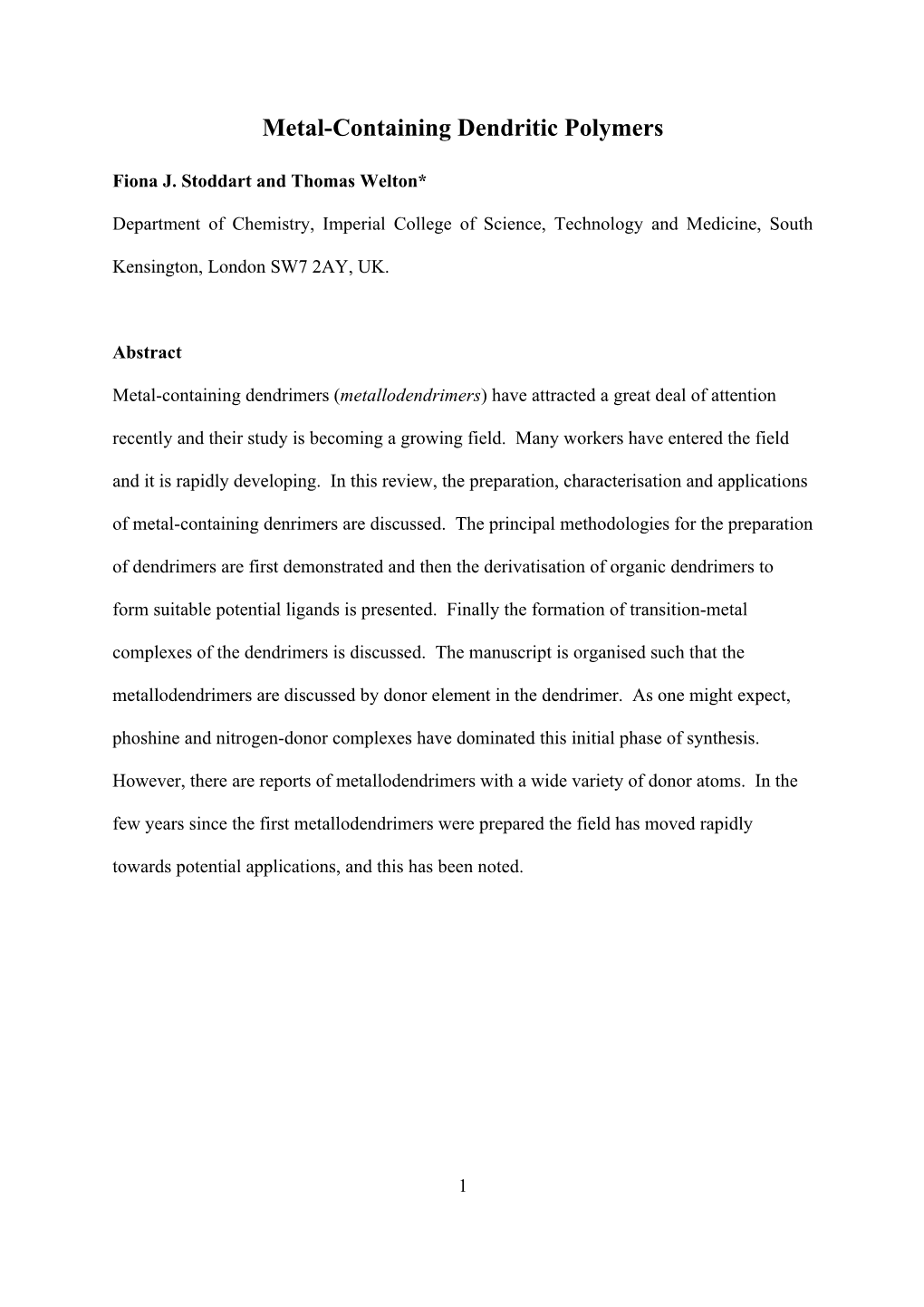 Metal-Containing Dendritic Polymers