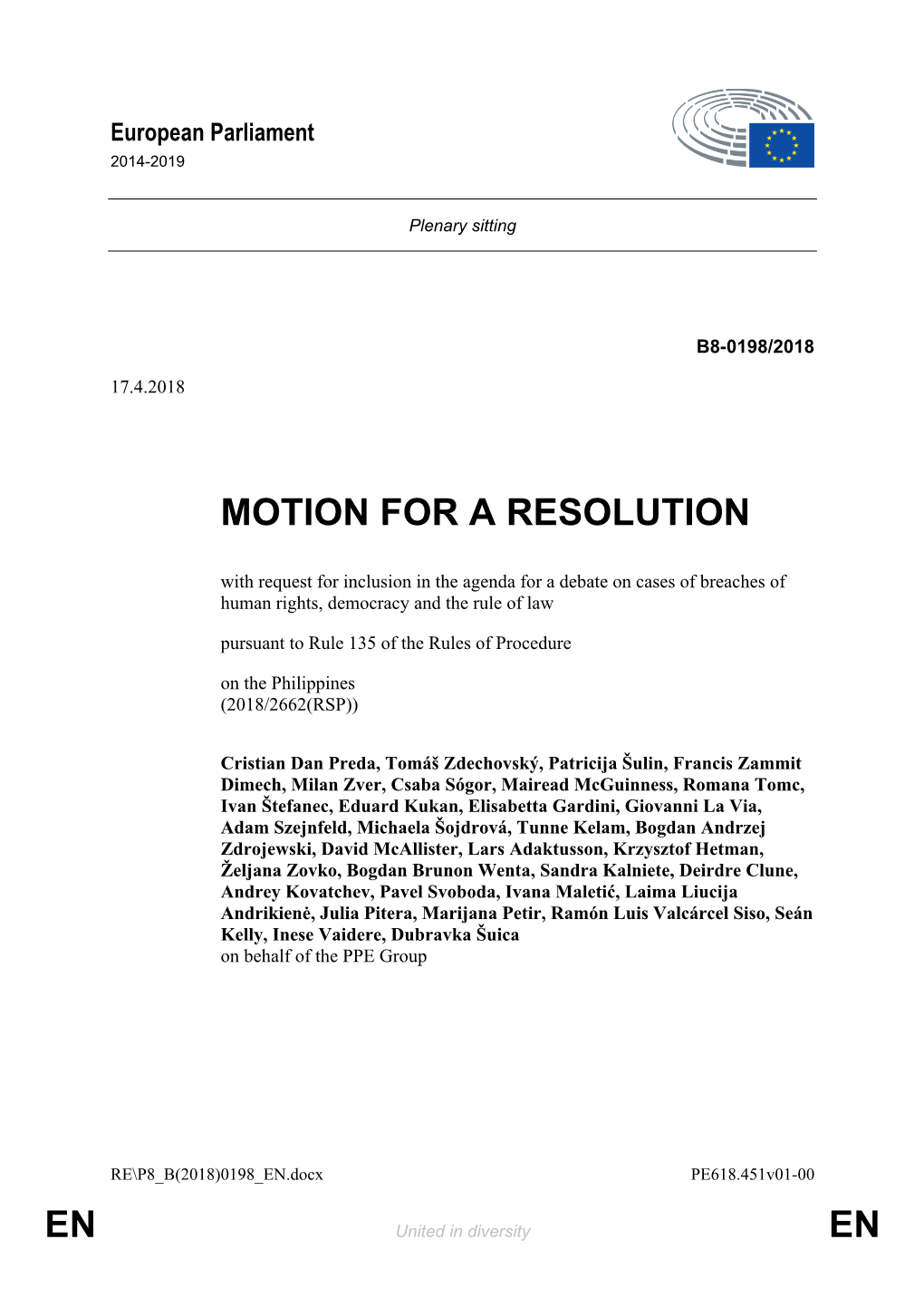 En En Motion for a Resolution