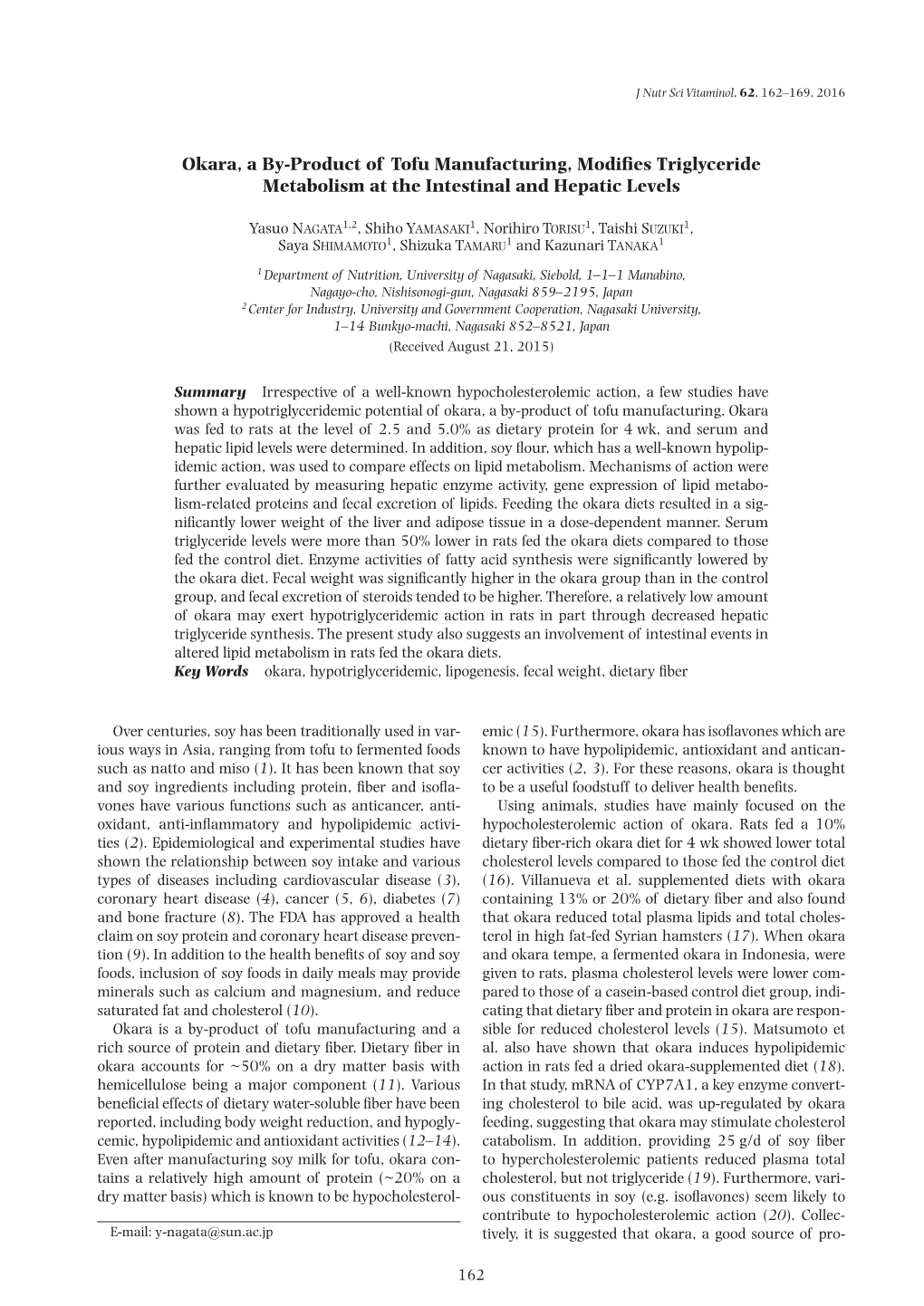 Okara, a By-Product of Tofu Manufacturing, Modifies Triglyceride Metabolism at the Intestinal and Hepatic Levels