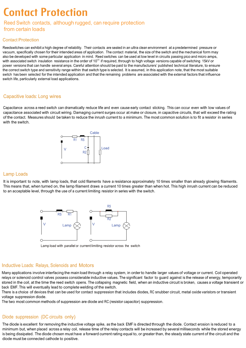 Contact Protection Reed Switch Contacts, Although Rugged, Can Require Protection from Certain Loads